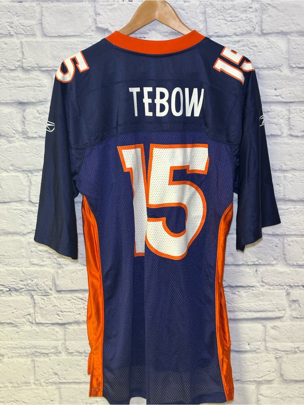 Tim Tebow #15 Denver Broncos Reebok On Field NFL Jersey Blue Sewn Mens Large